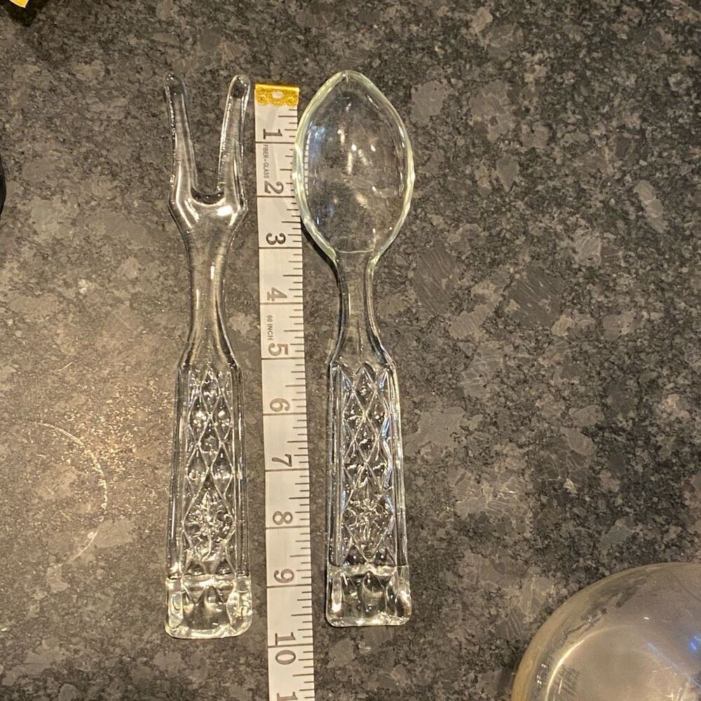 Vintage Crystal Salad Fork & Spoon Wexford By Anchor Hocking